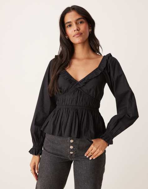 Nobody's Child Taggie milkmaid blouse in black - view 1