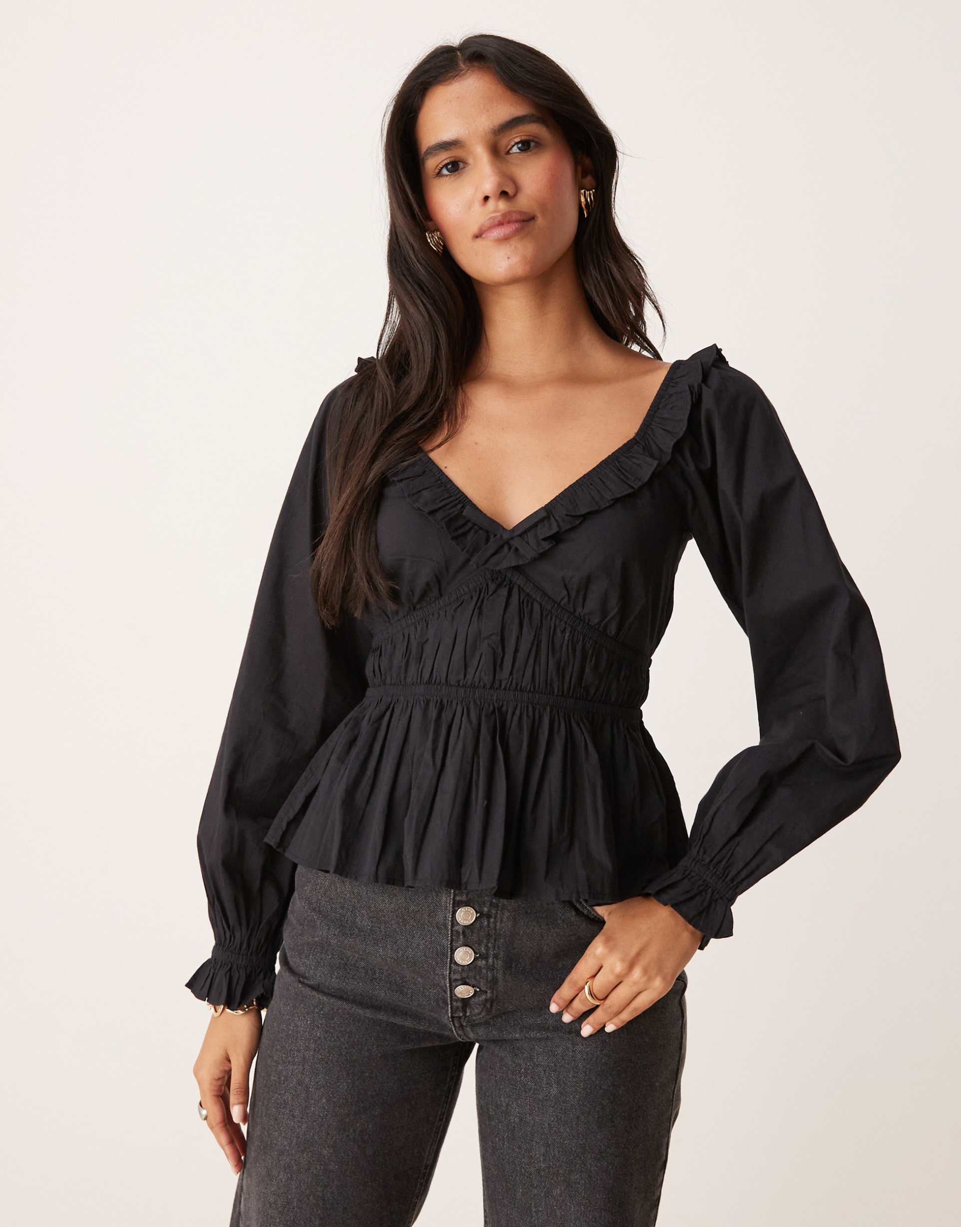 nobody's child taggie milkmaid blouse in black