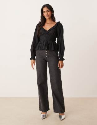 Nobody's Child Taggie Milkmaid Blouse In Black