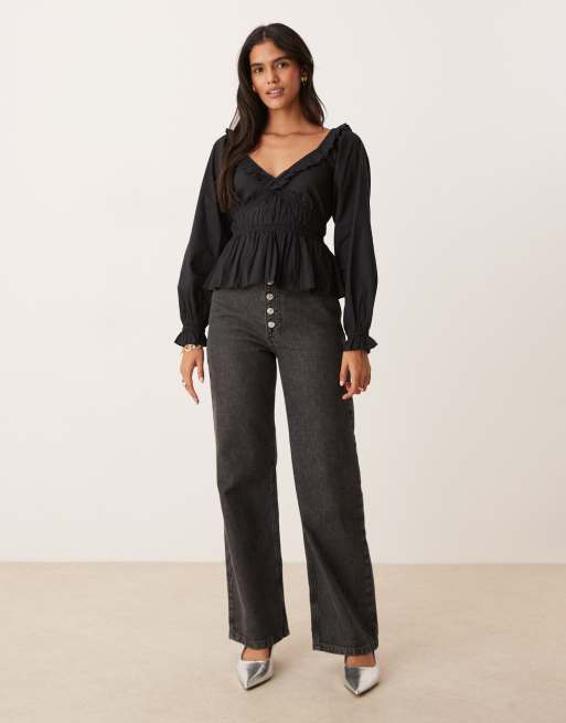 Nobody's Child Taggie milkmaid blouse in black, 2 of 4