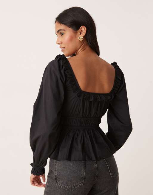 Nobody's Child Taggie milkmaid blouse in black, 4 of 4