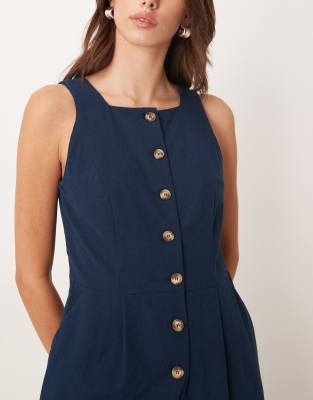 Nobody's Child Tailored Button Front Jumpsuit With Square Neck In Blue