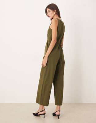 Nobody's Child Tailored Button Front Jumpsuit With Square Neck In Green