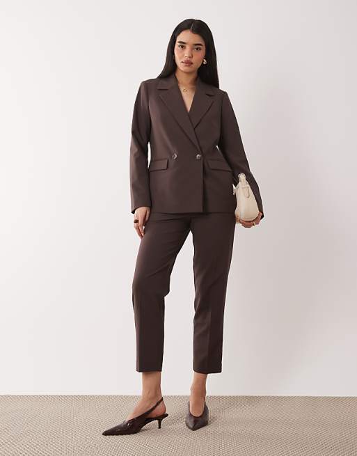 brown cigarette pants Chocolate velvet flat-front slim fit Cigarette trousers - Dark brown