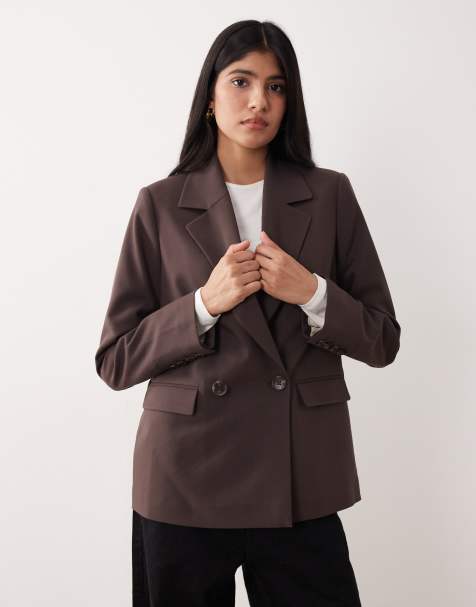 Nobody's Child tailored double breasted blazer co-ord with wool in chocolate brown - view 1