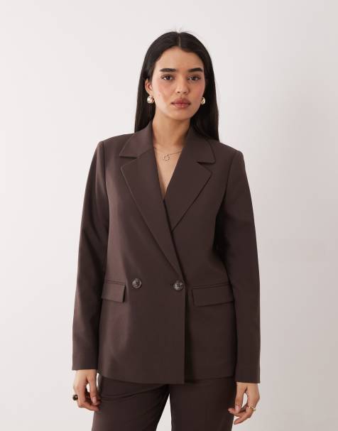 Nobody's Child tailored double breasted blazer with wool in chocolate brown (part of a set) - view 1