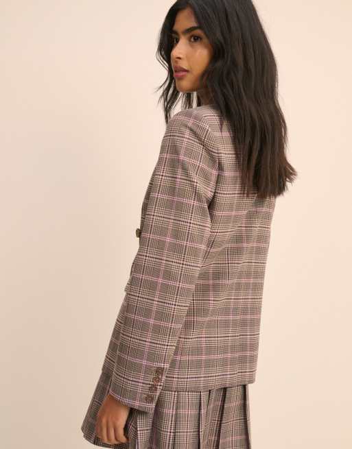 Nobody's Child tailored double breasted suit blazer co-ord in pink check, 2 of 5
