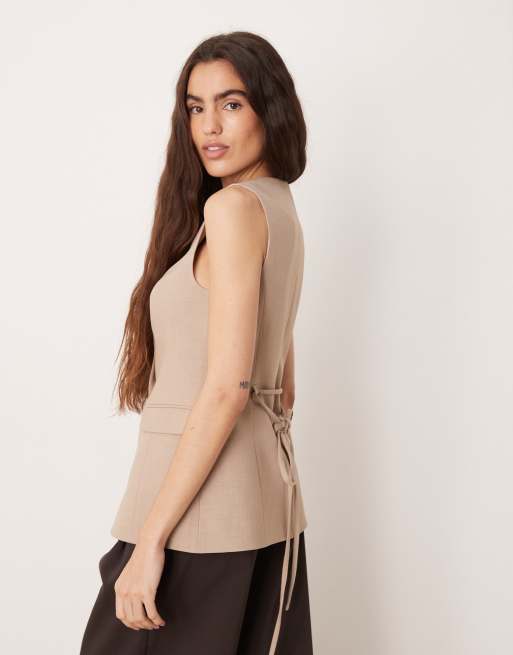 Nobody's Child tailored longline vest in stone, 3 of 4