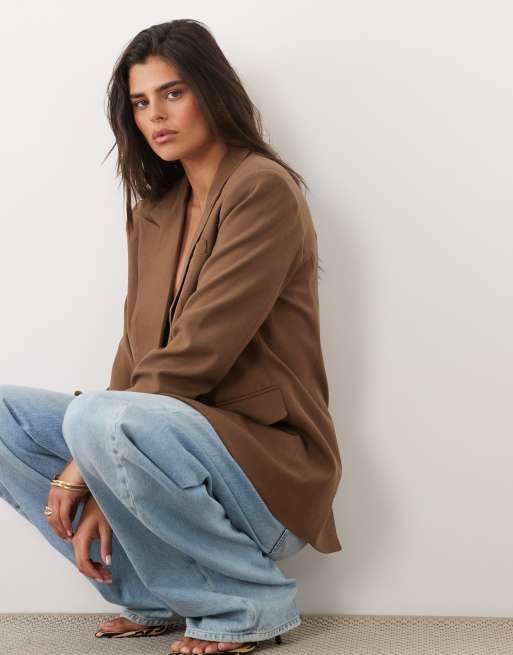 Nobody's Child tailored oversized single breasted blazer co-ord in brown, 2 of 4