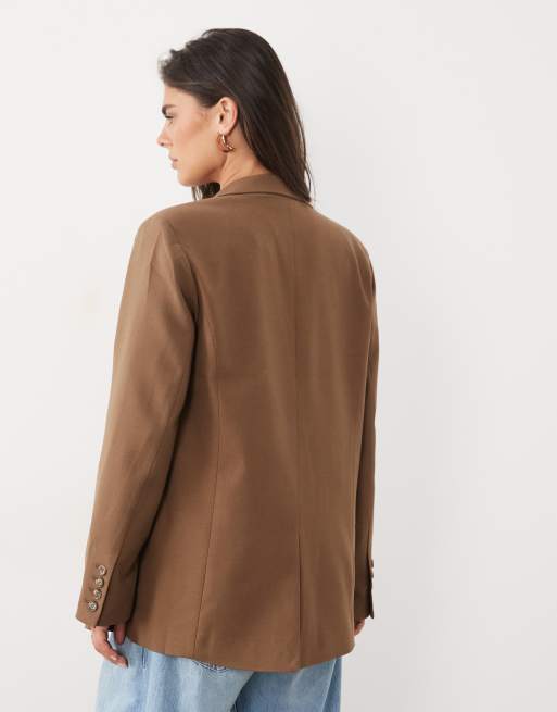 Nobody's Child tailored oversized single breasted blazer co-ord in brown, 4 of 4