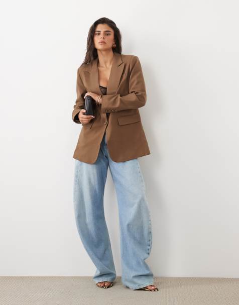 Nobody's Child tailored oversized single breasted blazer in brown - view 1