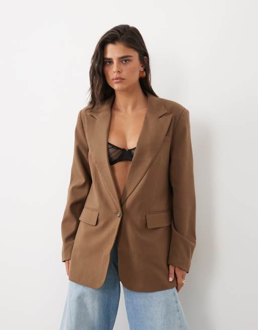 Nobody's Child tailored oversized single breasted blazer set in brown, 3 of 4