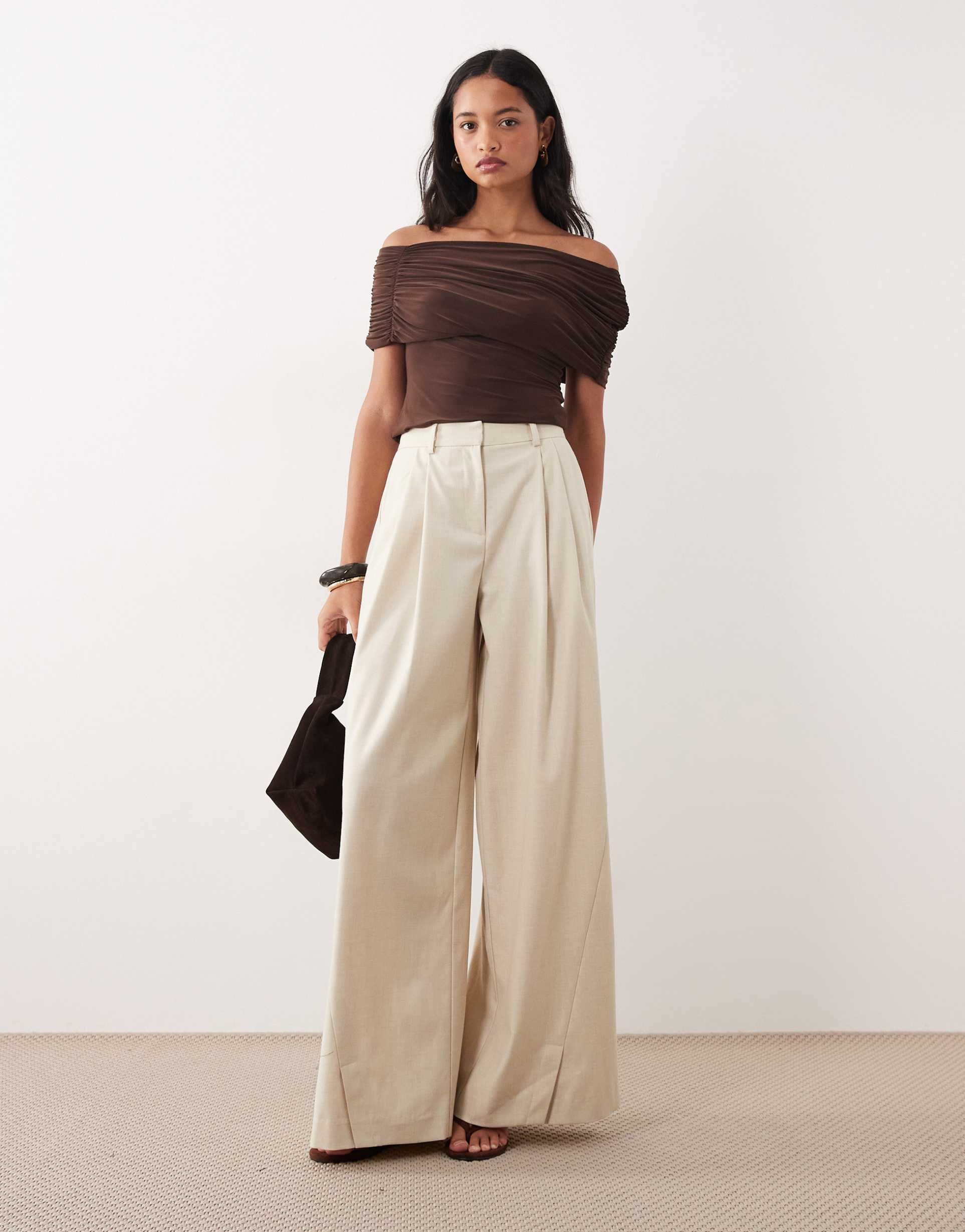 nobody's child tailored pleat front pants in cream - part of a set