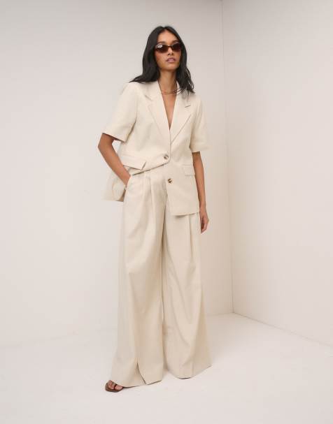 Nobody's Child tailored pleat front trouser co-ord in cream - view 1
