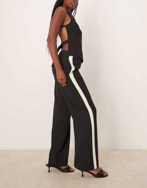 Nobody's Child tailored wide leg pants in black and white stripe