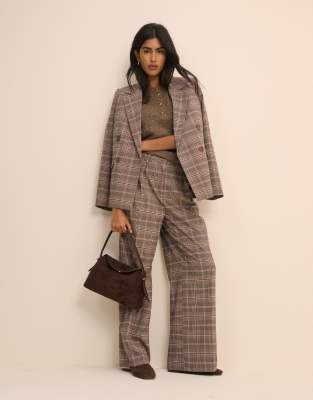 Nobody's Child Tailored Wide Leg Suit Pants In Brown