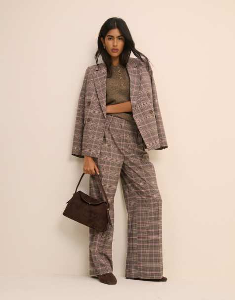 Nobody's Child tailored wide leg suit pants in pink check (part of a set) - view 1
