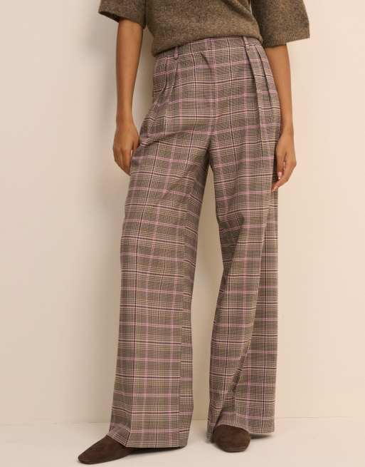 Nobody's Child tailored wide leg suit trouser co-ord in pink check, 5 of 5