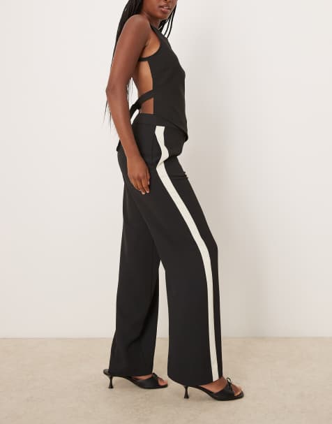 Nobody's Child tailored wide leg trousers in black and white stripe - view 1