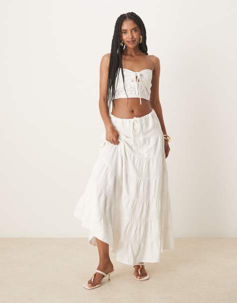 Nobody's Child Talia tiered boho midaxi skirt in white
