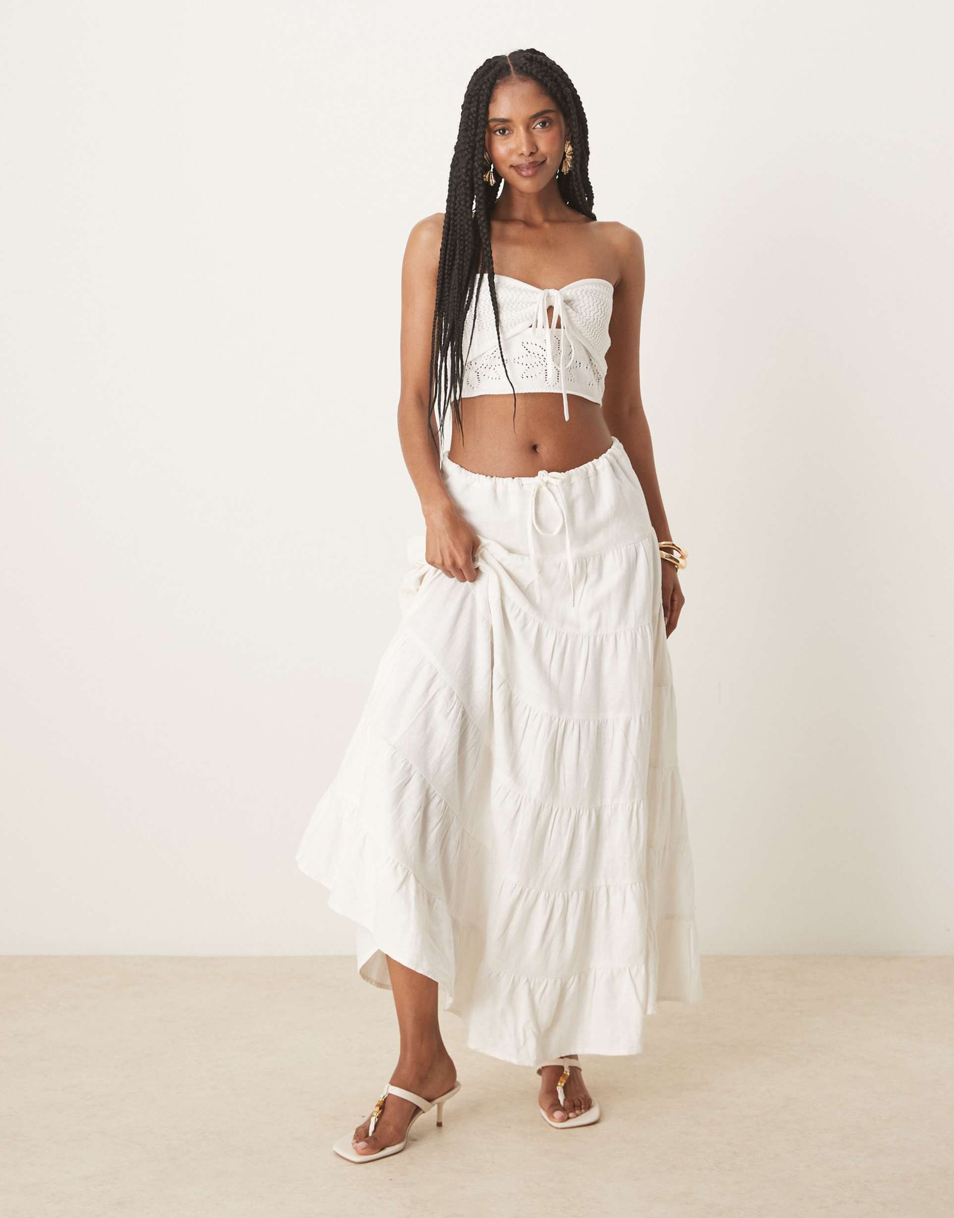 nobody's child talia tiered boho midaxi skirt in white