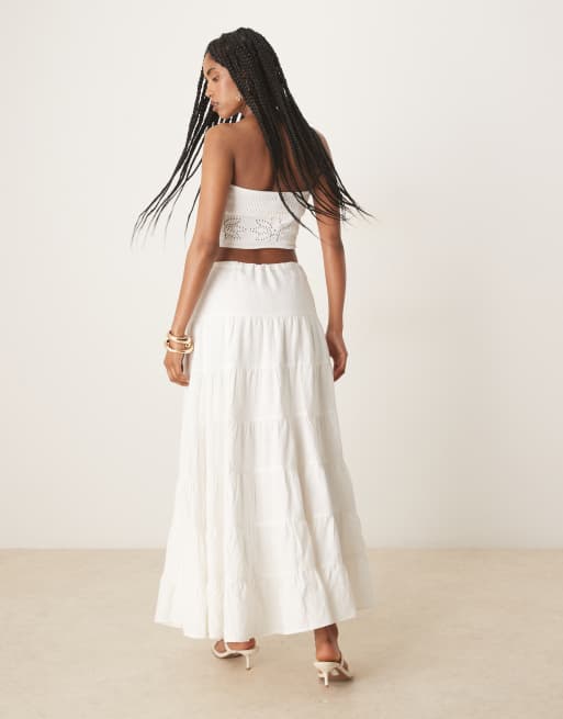 Nobody's Child Talia tiered boho midaxi skirt in white, 4 of 5