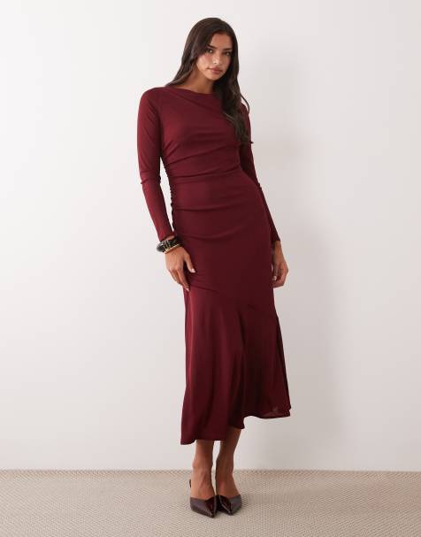 Nobody's Child Tallulah boat neck chiffon hem midi dress in burgundy - view 1