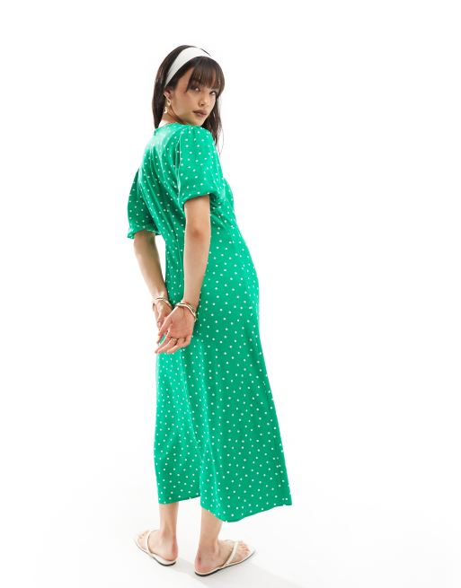 green emerald velvet dress Victoria Green Spot Angel Sleeve Mesh Midi Dress – Scarlett & Jo main image 0