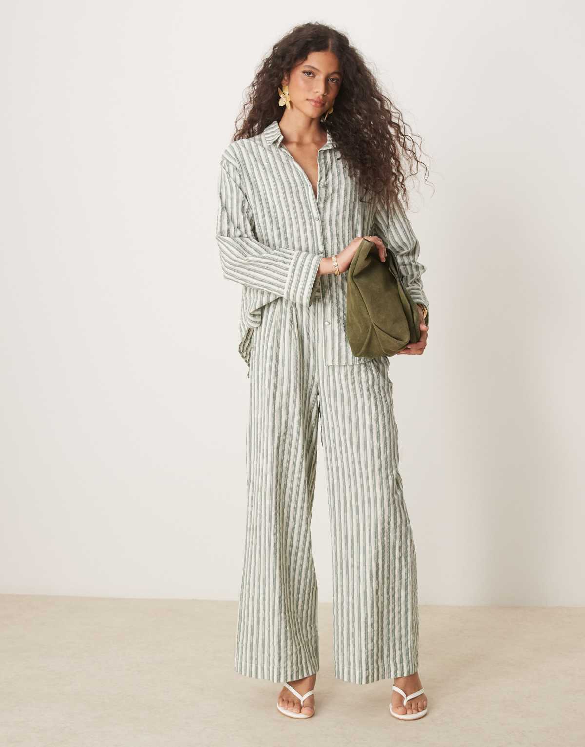 Nobody's Child Tamar linen shirt co-ord in beige stripe