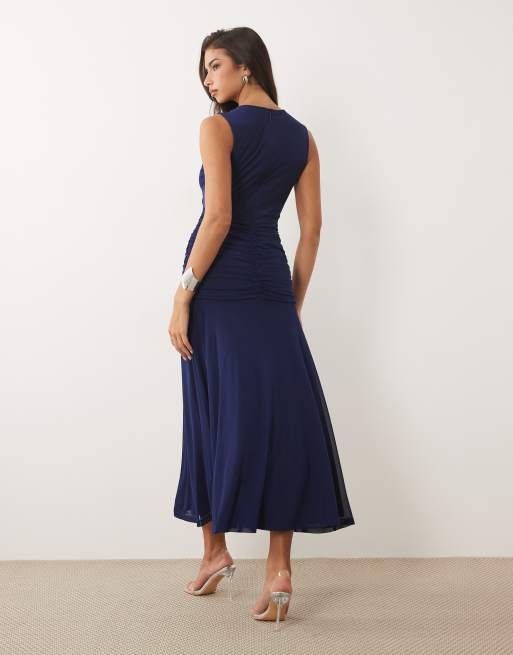 Nobody's Child Tammy mesh sleeveless twist waist split front midaxi dress in blue, 3 of 4