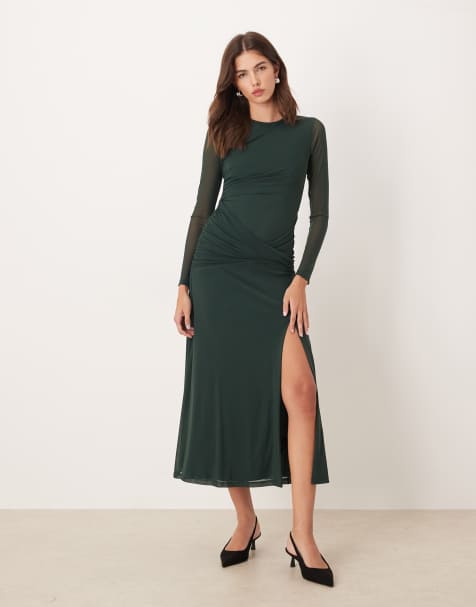 Nobody's Child Tammy ruched drape midaxi dress in dark green - view 1