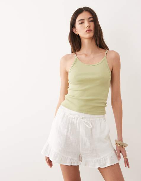 Nobody's Child Tara cotton drawstring ruffle hem shorts in white - view 1
