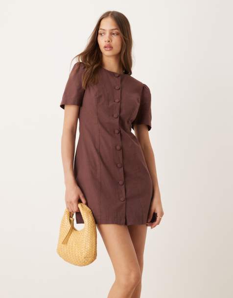 Nobody's Child Tara puff sleeve tailored mini dress in brown - view 1