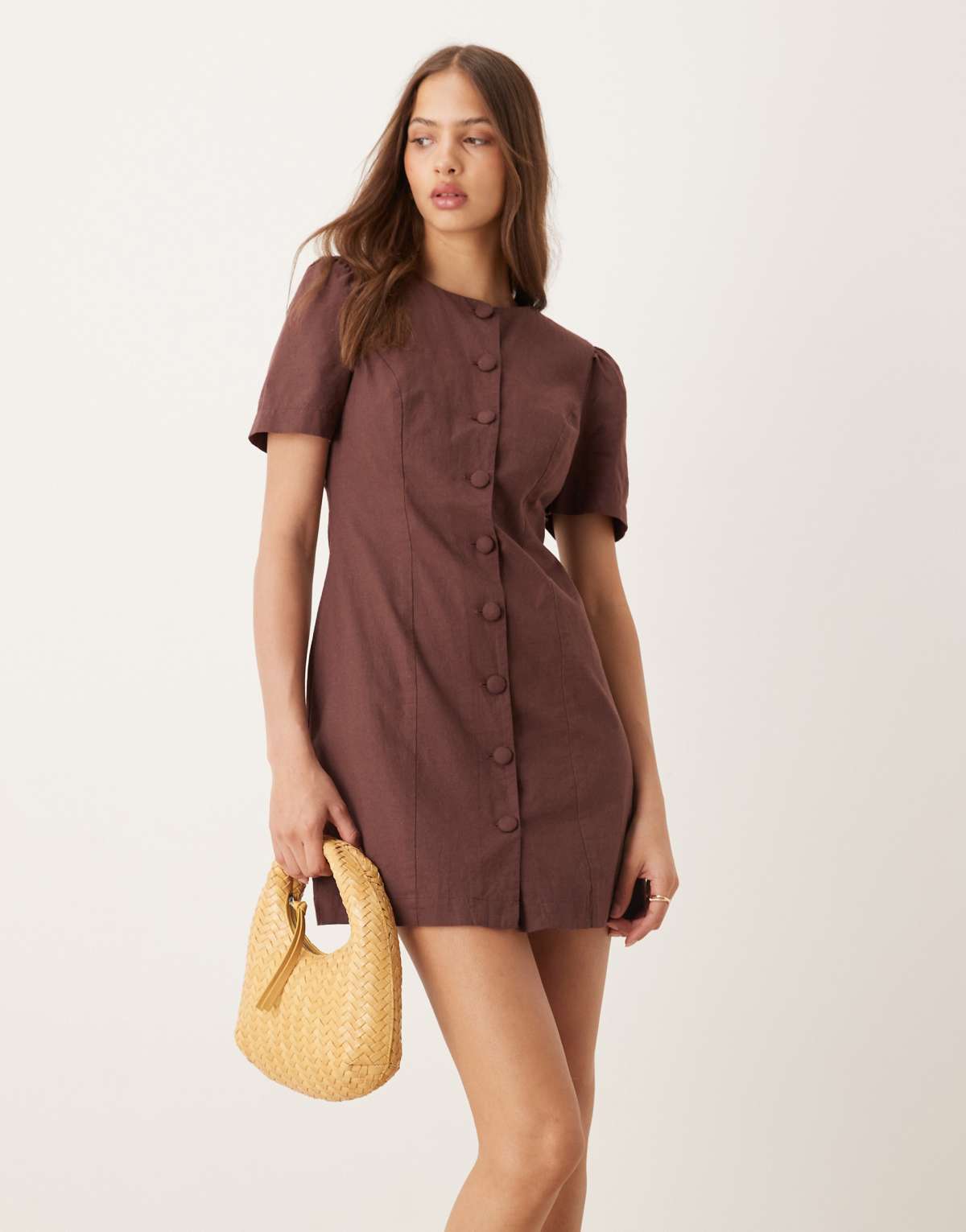 Nobody's Child Tara puff sleeve tailored mini dress in brown