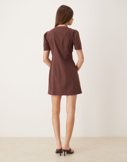 Nobody's Child Tara puff sleeve tailored mini dress in brown, 2 of 4