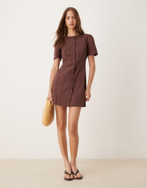 Nobody's Child Tara puff sleeve tailored mini dress in brown, 3 of 4