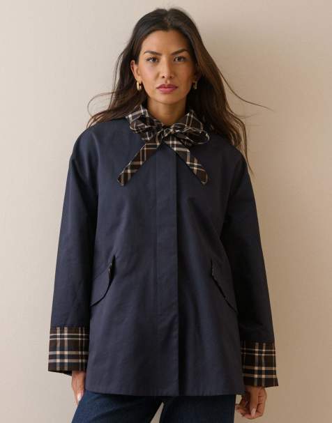 Nobody's Child Tartan trim country jacket in navy - view 1