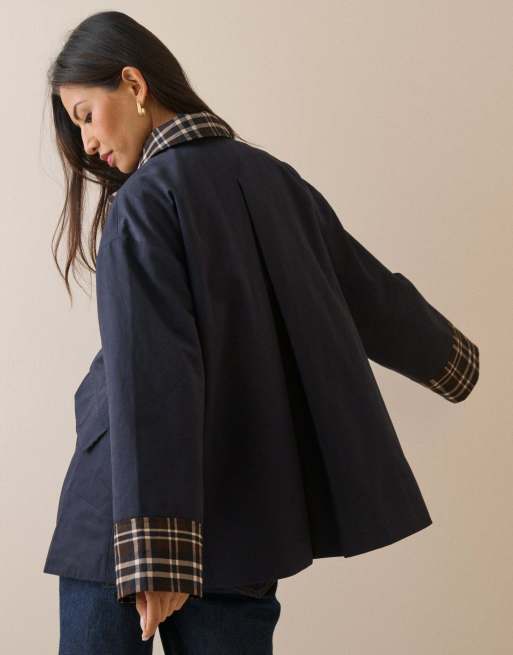Nobody's Child Tartan trim country jacket in navy, 2 of 4