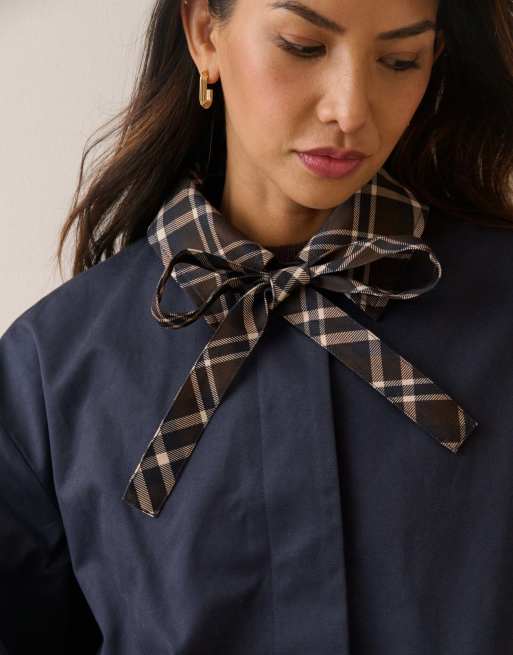 Nobody's Child Tartan trim country jacket in navy, 3 of 4