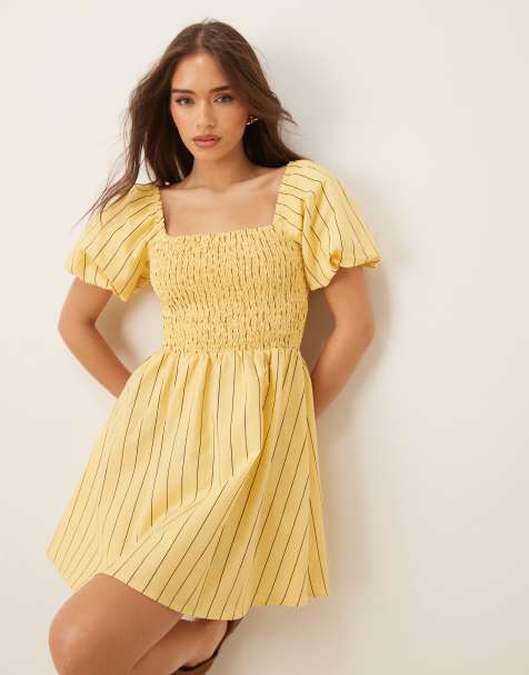 Nobody's Child Tasmin puff sleeve mini dress in yellow and chocolate stripe - view 1