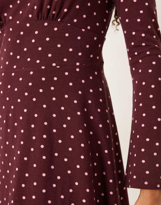 Nobody's Child – Tate – Langärmliges Minikleid in Burgunderrot mit Punktemuster, 2 von 4