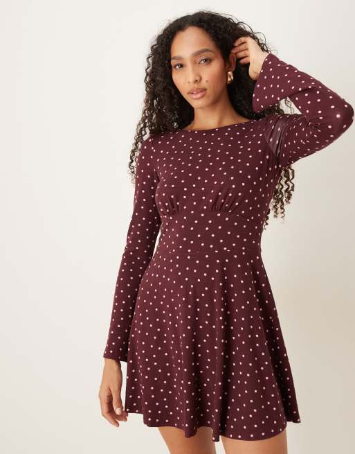 Nobody's Child Tate long sleeve mini dress in burgundy spot, 4 of 4