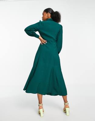 Roxana Shirt Detail Midi Dress Green Butterfly – Girl In Mind