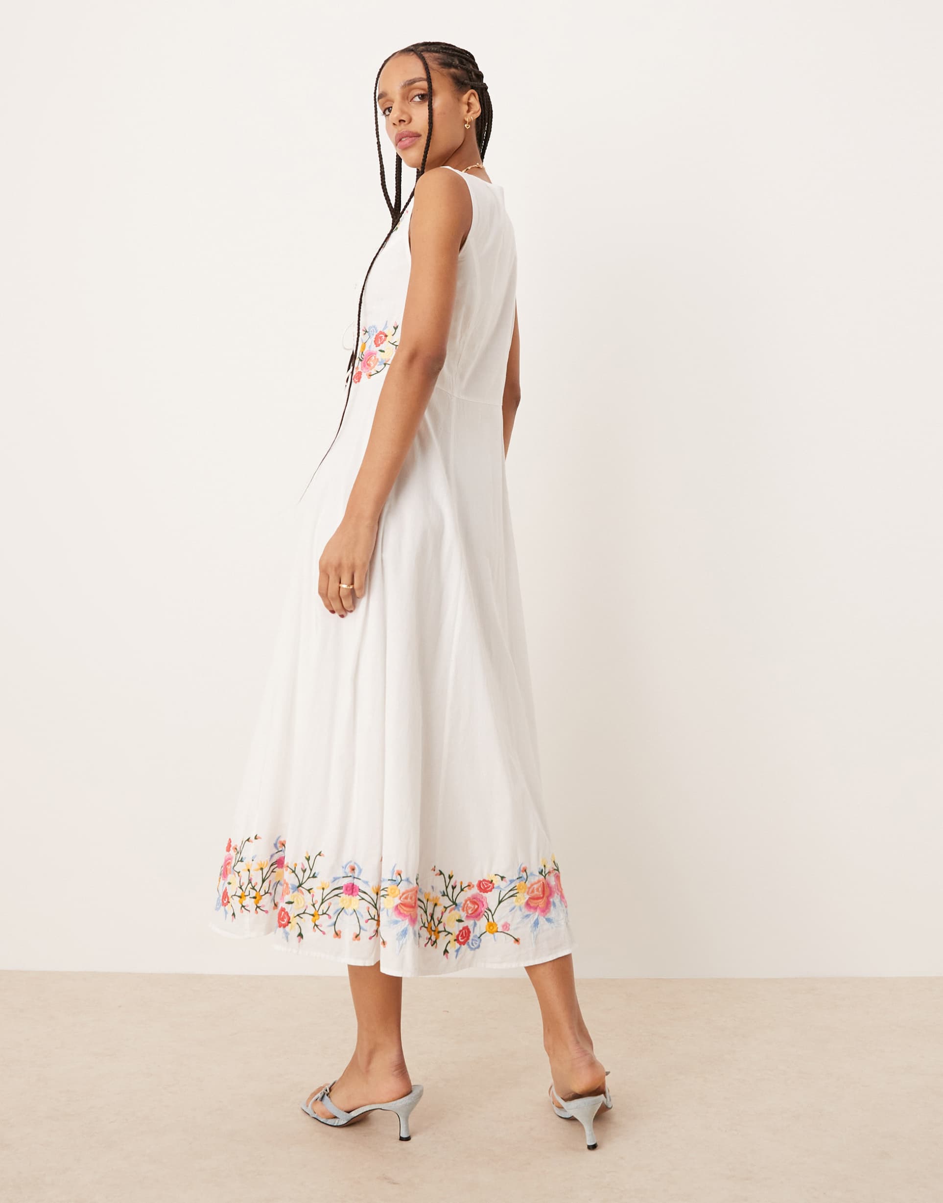 nobody's child terra embroidered midi dress in white