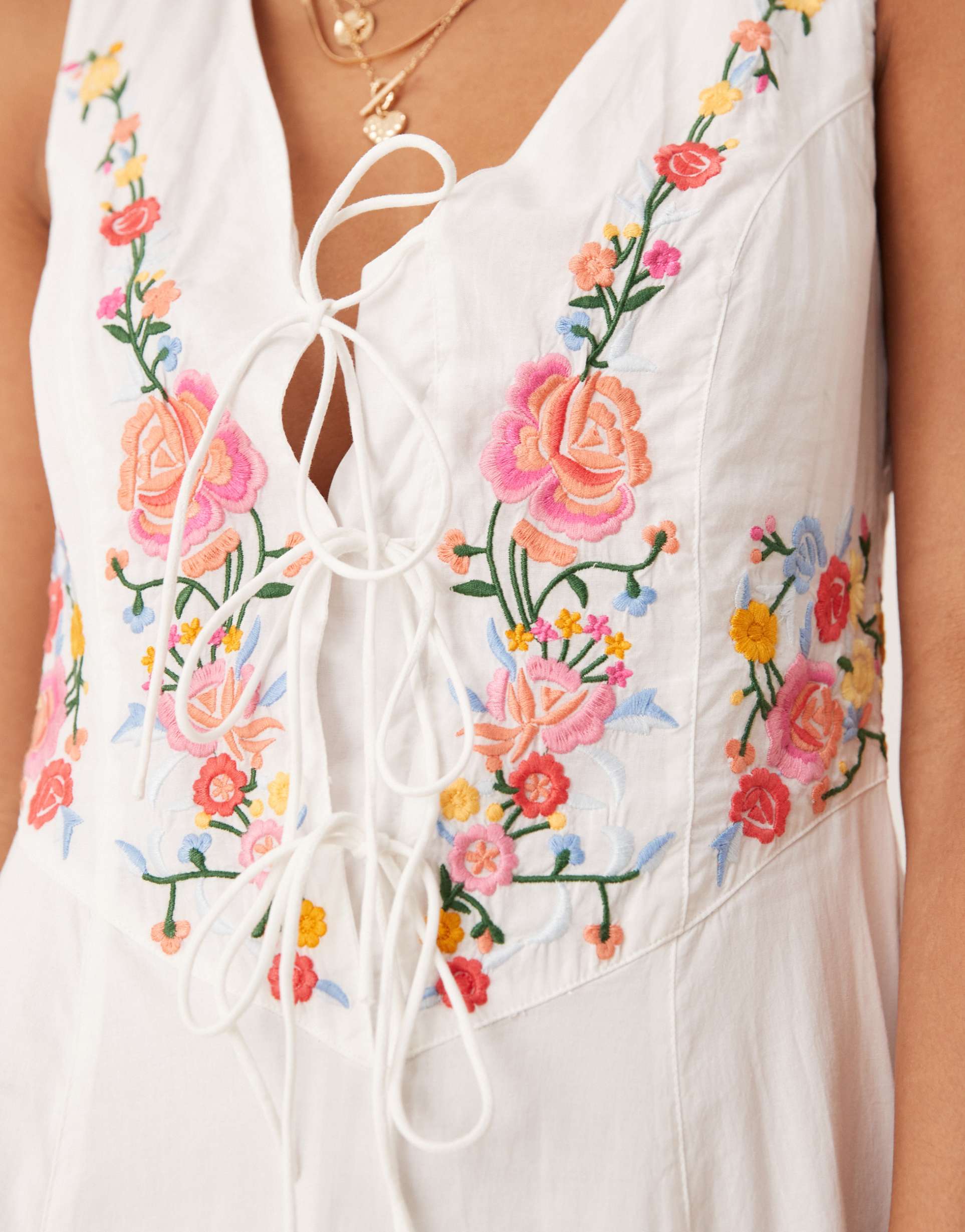 nobody's child terra embroidered midi dress in white