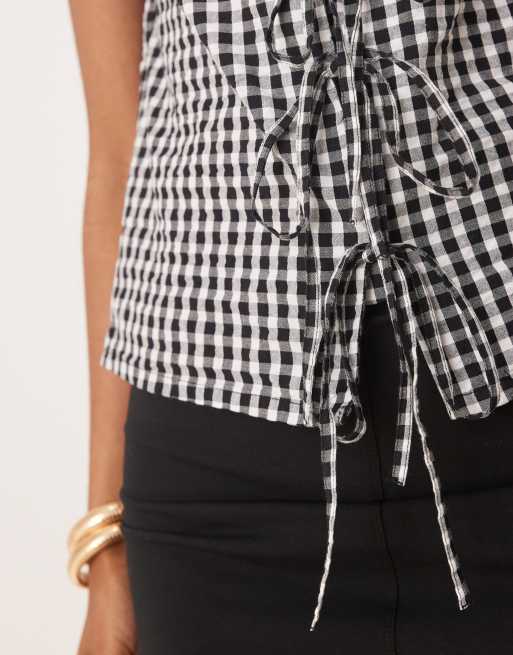 Nobody's Child Tessa tie detail sleeveless top in black and white gingham 