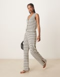 [Nobody's Child] Nobody's Child textured stripe wide leg pants in mono (part of a set)-Multi M Black / White