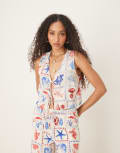 [Nobody's Child] Nobody's Child Thandy linen crop top in shell tile print (part of a set)-Multi 16 Multi
