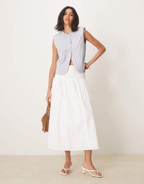 Nobody's Child – Thelma – Boho-Midirock in Weiß mit geraffter Taille - view 1