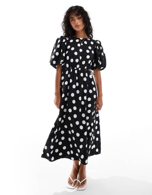 Nobody's Child Thora puff sleeve midi dress in polka dot